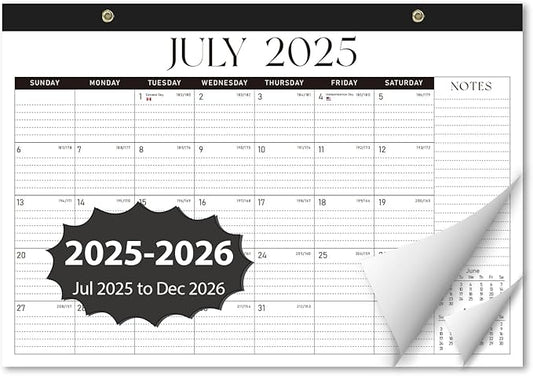 Desk Calendar 2025-2026, Monthly Desktop Large Calendar (July 2025-December 2026) Desk Wall Planner for Family Office Teacher School, 17" x 12" Black-White