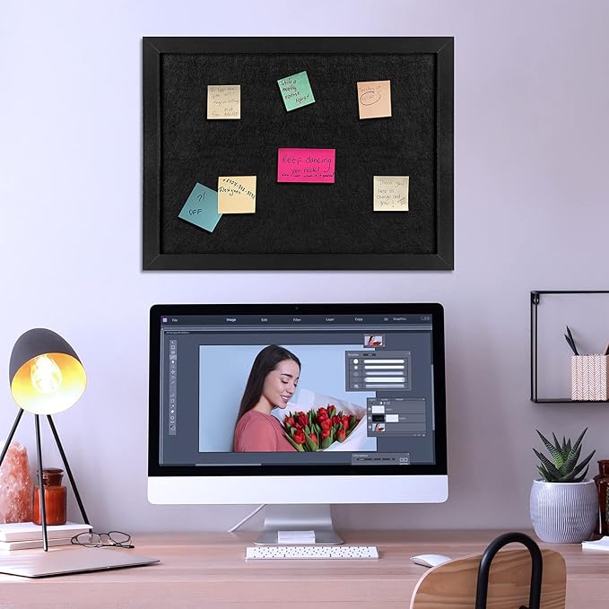 TORASO Cork Board Bulletin Board, Cork Boards for Walls with Pins, Eye Bolts, gaskets, Screws, Pin Board for Office, School and Home (All Black, 17“x23-2P)