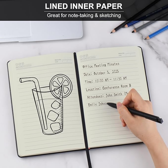 ZCZN Lined Journal Notebooks for Work, 5.5x8.3 in, 192 Pages, Hardcover Leather A5 Journals for Writing, Diary & Travel, College Ruled Journaling Notebooks for School, Office, Home (Black*6)