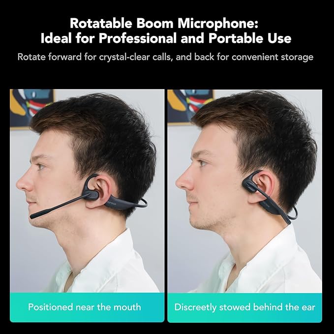 NUROUM OpenEar Pro Headphones with Mic, ENC Noise Cancelling Microphone, Bluetooth 5.3 Multi-Point Connection, Sweatproof Wireless Headset for Work, 15H Comfort for Driving, Office, Workout OW20B-C