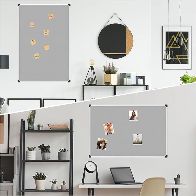 XBoard Bulletin Board 36 x 24 inch, Grey Fabric & Cork Board 3' x 2' with Sliver Aluminum Framed for Home Office School Pin Collections