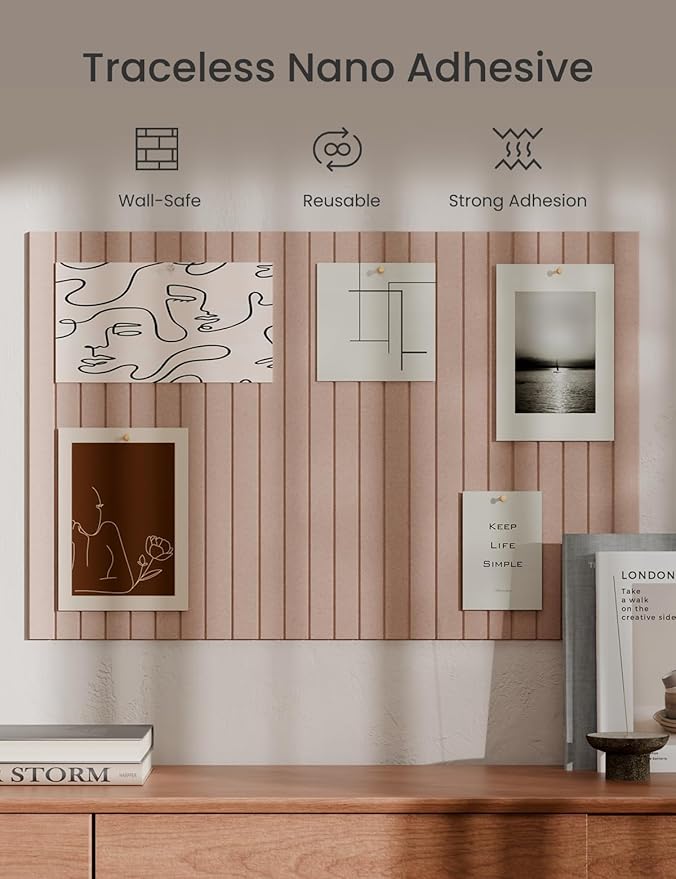 Bumusty Large Cork Board Alternative-36 x24 Felt Bulletin Board Tiles, with 30 Pushpins, 40 Adhesive Tabs, 6-Pack Slat Wall Paneling, Cork Boards for Office Push Pin Board Felt Board-Coral