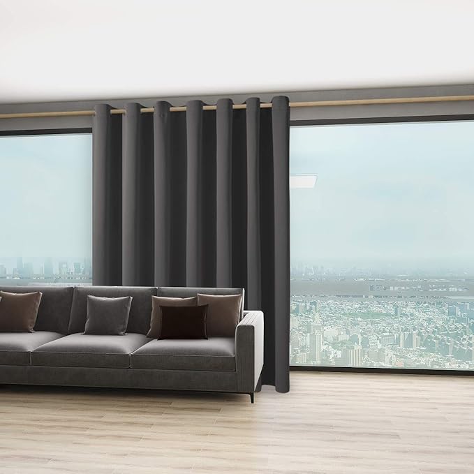 BONZER Extra Wide Room Divider Curtain Total Privacy Wall Grommet Top Thermal Insulated Blackout Curtains for Slide Window, 108L x 108W Inch (9L x 9W ft), 1 Panel, Dark Grey