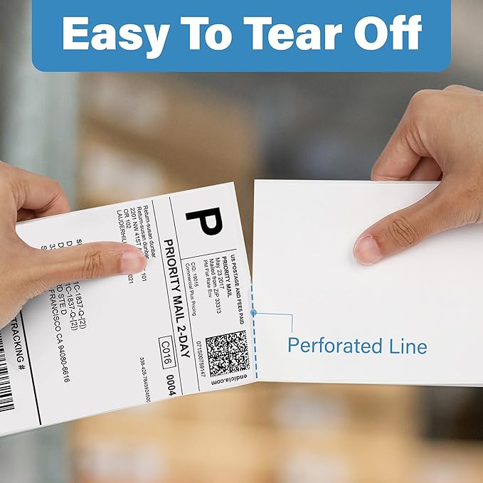 LotFancy 4x6 Thermal Labels, 3600 Shipping Labels Fanfold, 2 Stacks (1800 PCS per Stack), Perforated Mailing Postage Label, Permanent Adhesive, Address Label Compatible with Zebra, Rollo, Munbyn