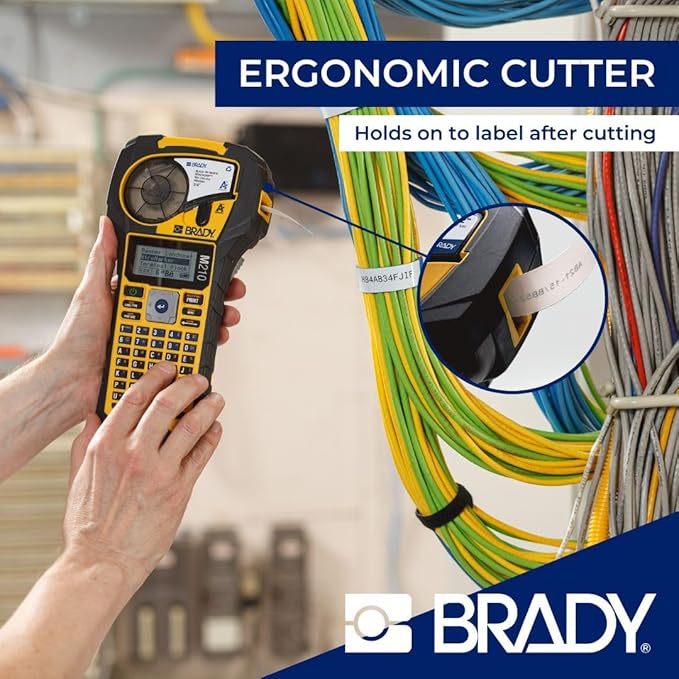 Brady M210 Portable Label Printer with Rubber Bumpers, Multi-Line Print, 6 to 40 Point Font (Replaces BMP21-PLUS Printer), Yellow/Black, 9.5 in H x 4.5 in W x 2.5 in D