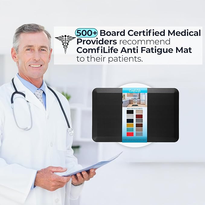 ComfiLife Anti Fatigue Floor Mat – 3/4 Inch Thick Kitchen Mats for Floor, Standing Desk Mat, Kitchen Rug – Comfort at Home, Office – Durable – Stain Resistant – Non-Slip Bottom (20" x 32", Black)