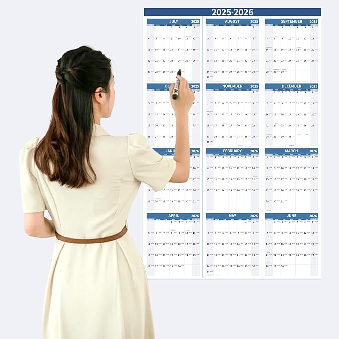 2025-2026 Wall Calendar 34.8" x 22.8" Large Vertical Yearly Wall Hanging Calenda with Julian Date from July 2025 to June 2026 Thick Paper Calendar 12 Month Annual Planner for Office Fridge(Grayish Blue)