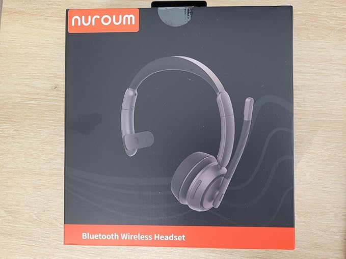 NUROUM Wireless Headset with Mic for Work, Trucker Bluetooth Headset with Noise Cancelling Microphones, Single Ear, Multi-Point/Mute, 45H Playback for Call Center/Work from Home/Office HP31SN