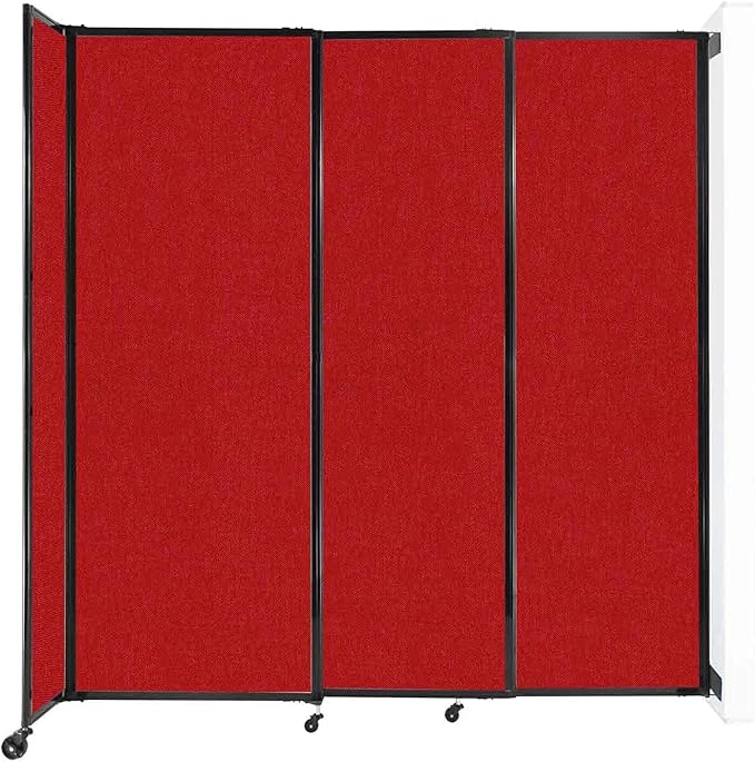 Wall-Mounted Sliding StraightWall Room Divider | Adjustable Widths | Locking Wheels | Room Separator | Up to 7'2" Wide x 7'6" Tall Red Fabric Panels