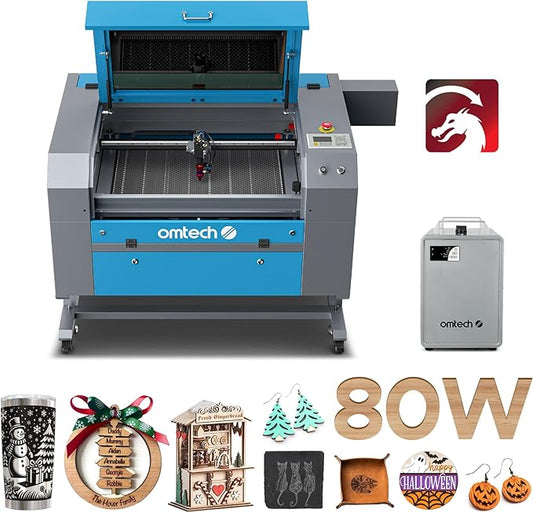 OMTech 90W CO2 Laser Engraver with LightBurn & Water Chiller, 20"x28" Laser Engraving Cutting Machine with Autofocus Autolift 4 Way Pass Air Assist, Commercial Laser Cutter for Wood Glass Acrylic More