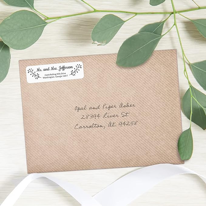 Modern Black and White Rolled Address Labels / 500 Personalized Return Address Labels/Designer Address Stickers in Elegant Plastic Dispenser