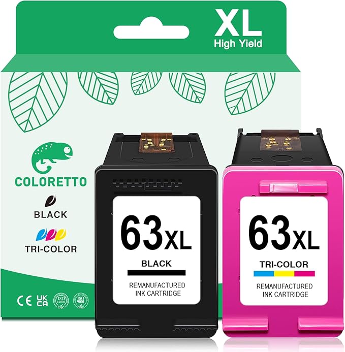 COLORETTO 63XL Ink Cartridges Black and Color for HP Ink 63 Work with Officejet 4650 3830 5255 5258 4655 Envy 4512 4520 4516 Deskjet 1112 3630 for HP 63XL Ink Cartridges Combo Pack HP63 Replacement