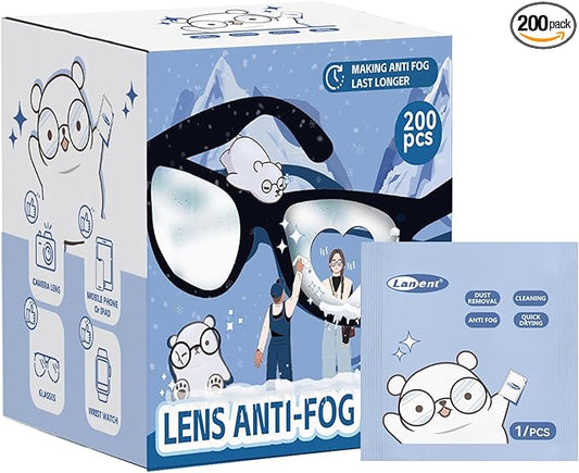 （200 PCS) Anti-Fog Lens Wipes Pre-Moistened Anti-Fog Wipes| Glasses Cleaner Safely Cleans Glasses, Sunglasses, Phone Screen, Electronics & Camera Lens