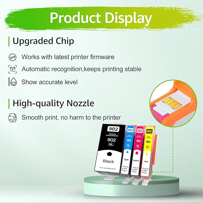 Upgraded 902XL Ink Cartridges Combo Pack Replacement for HP 902 902 XL Compatible with HP Officejet Pro 6968 6978 6970 Officejet 6950 6951 6962 Printer (1BK/1C/1M/1Y, 4 Pack)