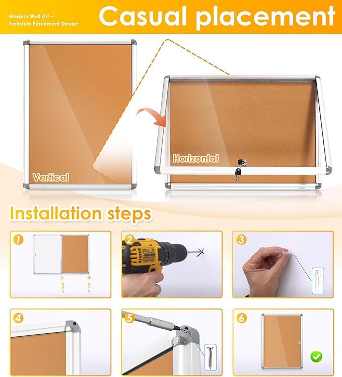 SWANCROWN Enclosed Bulletin Board Tamper-Proof Cork Noticeboard Secure Information Board with Acrylic Door 26x20inch (4xA4)