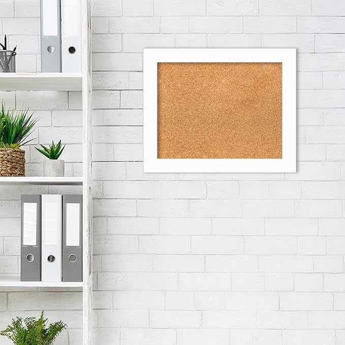 Amanti Art Natural Cork Board for Wall, 17x21 Vision Board with White Frame, Small Corkboard Office Decor for Home Organization, Casual Corkboard Pinboard to Display Items for Home Organization in