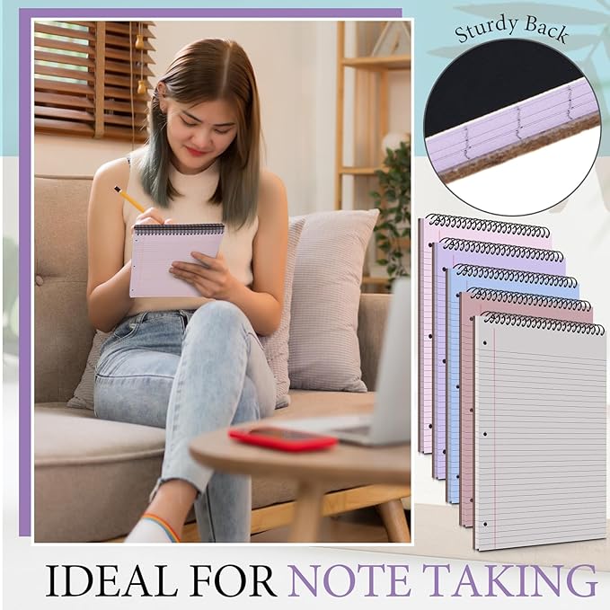 10 Packs 8. 5 x 11 in Top Bound Spiral Notebook 3 Hole Punched Legal Pads with Lined Page, 50 Sheets Per Pad, Hard Cardboard Paper College Ruled Notepad for Office School (Morandi Colors)