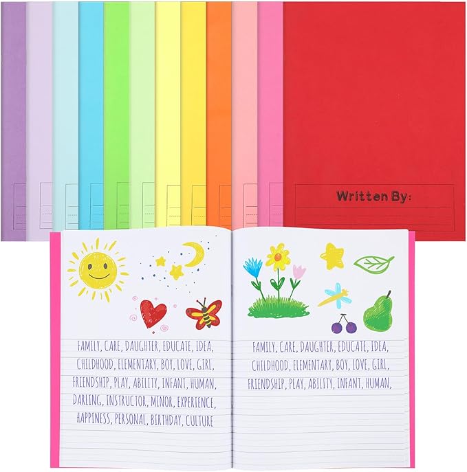 Henoyso 12 Pcs Primary Composition Notebook K-2 9 3/4 x 7 1/2 Inch Primary Journal, Back to School Supplies, Bulk Blank Writing Book for Kid to Write Draw Journal 60 Page Notebooks (Multicolored)