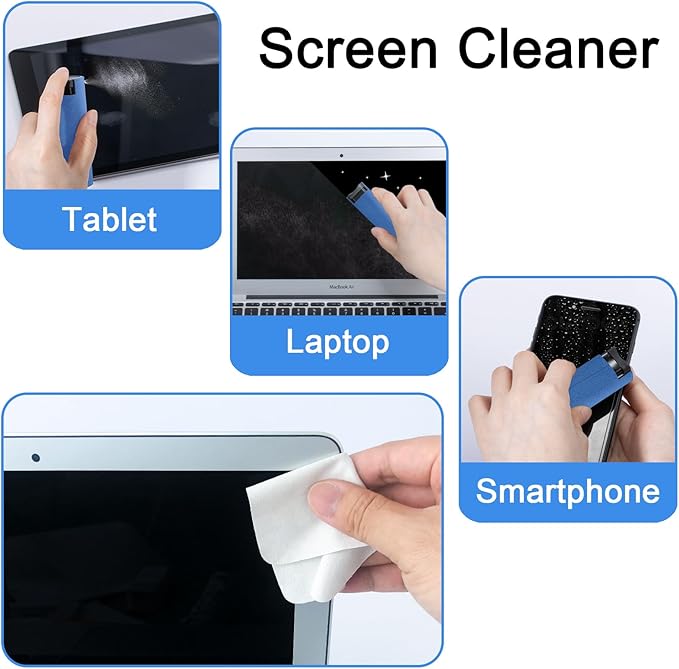 Screen Cleaner Touchscreen Mist Spray, walrfid Cleaning Kit for Electronic Smart Phone TV, Laptop, Tablet, PC, Computer LCD Flat Screens, Eyeglasses, Compatible with iPhone iPad MacBook Pro - DarkBlue