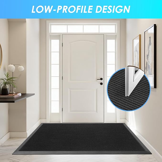 Vicwe Front Door Mat Indoor Outdoor Entrance, 36"x24" Heavy Duty Non-Slip Rubber Doormats, Low Profile,Easy Clean Entryway Floor Mats for Outside, Porch, Patios,Black