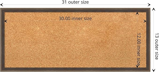 Amanti Art Natural Cork Board for Wall, 13x31 Vision Board with Brown Wood Frame, Medium Corkboard Office Decor for Home Organization, Modern Contemporary Corkboard Pinboard to display items for home