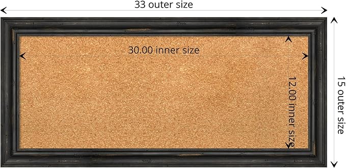 Amanti Art Natural Cork Board for Wall, 15x33 Vision Board with Black Wood Frame, Medium Corkboard Office Decor for Home Organization, Rustic Farmhouse Corkboard Pinboard to display items for home