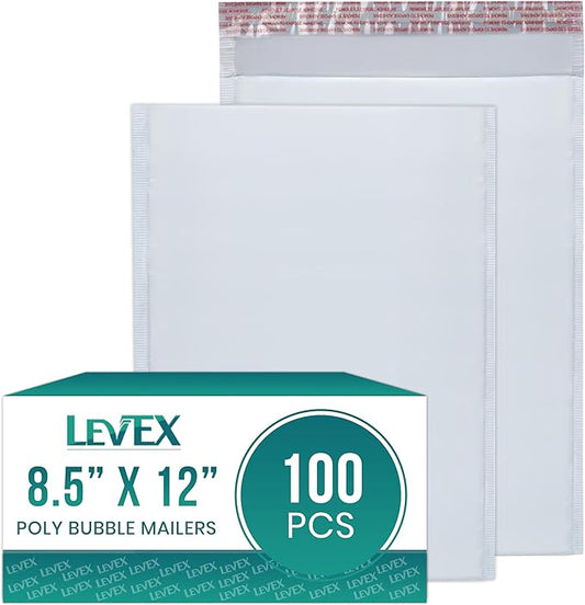 Levex - #2 8.5" x 12" [100 Pack] Poly Bubble Mailers, Padded Envelope Mailers, Packing Envelope & Mailing Bags for Shipping