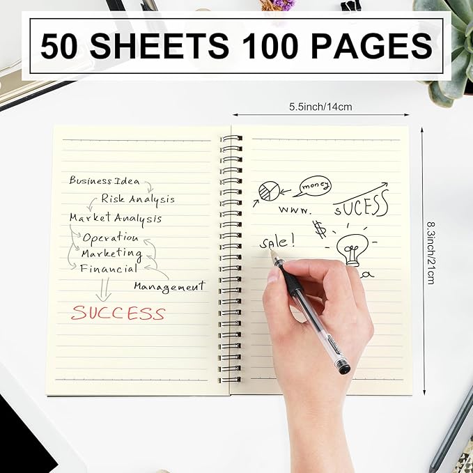 Yahenda Spiral Notebook Bulk A5 Journal Lined 8.3'' x 5.5'' Writing Composition Paper Small Notepad Subject Notebook for Students Office Business Back to School Supplies(Black,3 Pcs)