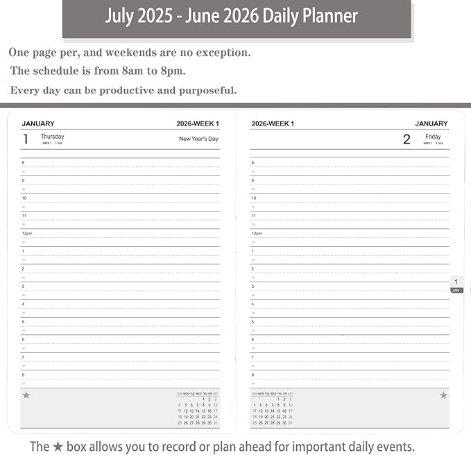 2025-2026 Daily Planner, One Page Per Day, Academic Calendar (July 2025 - June 2026), Appointment Book with Time Slots and Monthly Tabs, 5.7" x 8.25", Pocket, Leather Cove (Chartreuse)