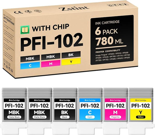 PFI-102 Ink Tank 6-Pack 130ml PFI102 Ink Cartridges Compatible with Canon imagePROGRAF iPF500 iPF510 iPF600 iPF605 iPF610 iPF650 iPF655 iPF700 iPF710 iPF720 iPF750 iPF755 iPF760 iPF765 Inkjet Printer