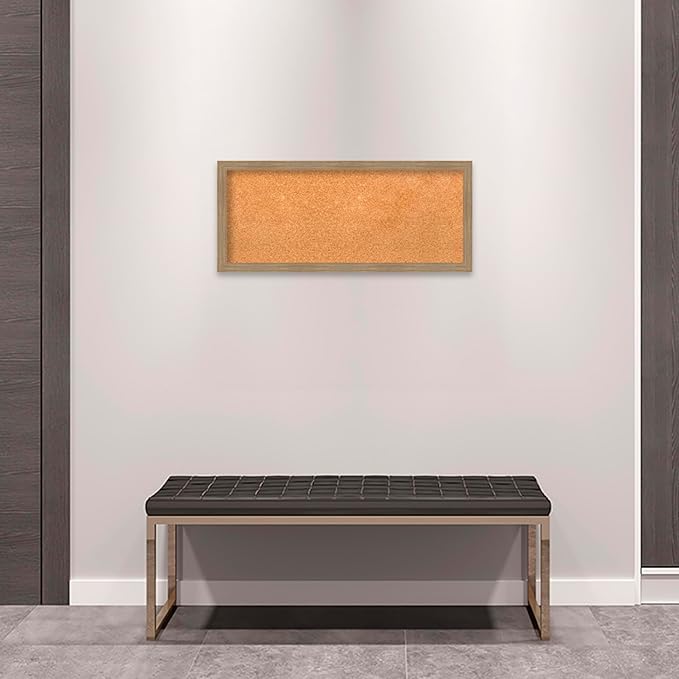 Amanti Art Natural Cork Board for Wall, 14x32 Vision Board with Brown Wood Frame, Medium Corkboard Office Decor for Home Organization, Casual Corkboard Pinboard to display items for home organization