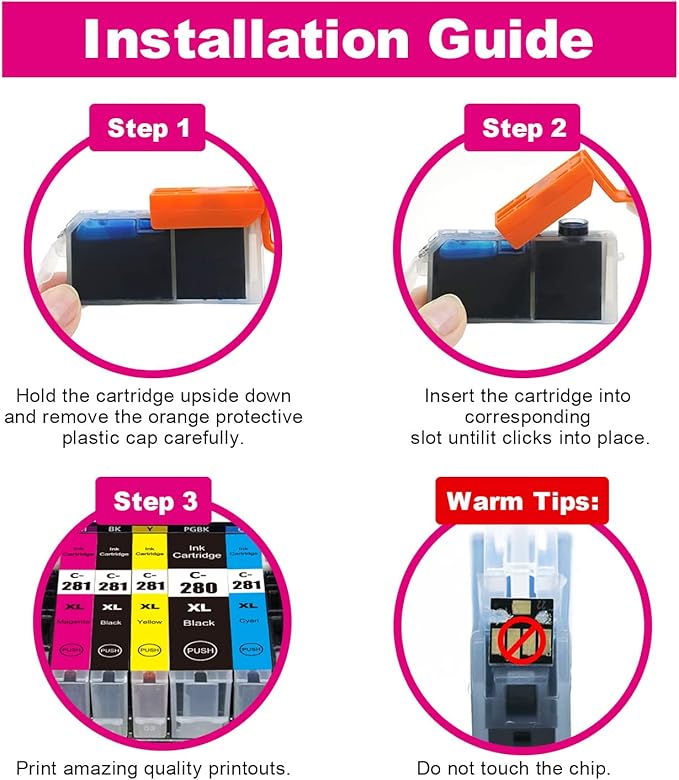 CLI-281 XXL Cyan/Magenta/Yellow-3 Color Ink Compatible with Canon 281XXL CLI281 Value Pack Work for Pixma TS6120 TS8120 TR7520 TR8520 TS9120 TS6220 TS8220 TS9520 TS9521C