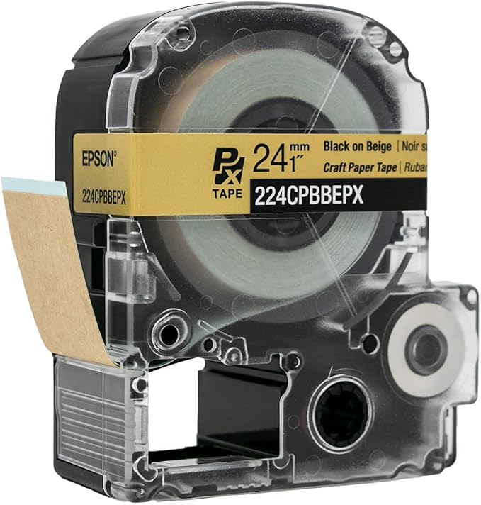 Epson LABELWORKS 224CPBBEPX Genuine Craft Paper Tape Cartridge - Black on Beige Craft Paper Label Maker Tape - 1" (24MM) Wide, 16.5'