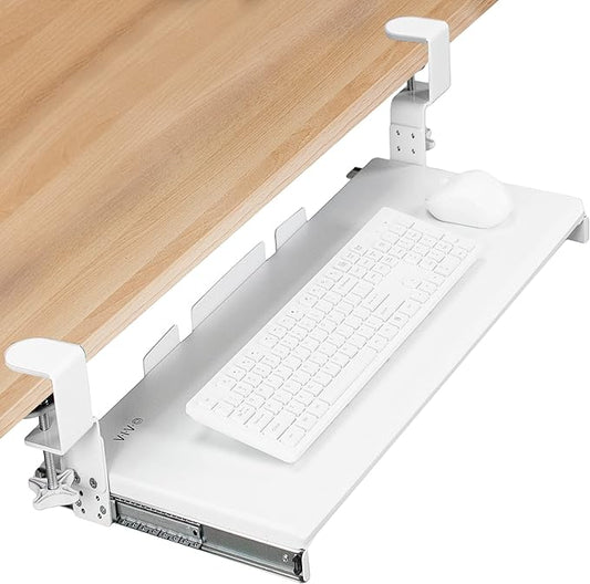 VIVO Large Height Adjustable Under Desk Keyboard Tray, C-clamp Mount System, 27 (33 Including Clamps) x 11 inch Slide-Out Platform Computer Drawer for Typing, White, MOUNT-KB05HW