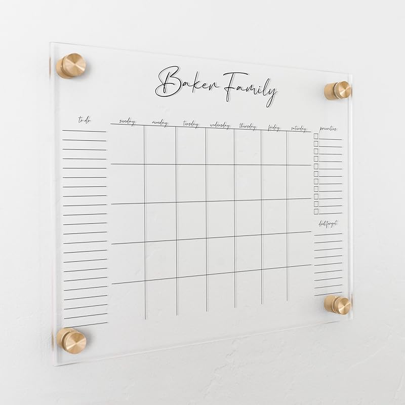 Personalized Clear Acrylic Calendar for Wall, Calendar Whiteboard for Wall, Dry Erase Wall Calendar, Wall Calendar Organizer System for Home (Cursive, Black, 14"W x 11"H)