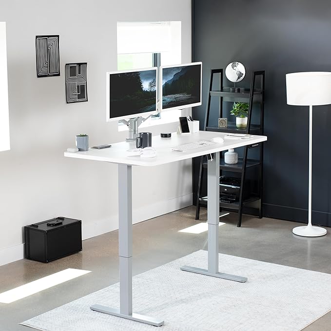 VIVO Electric 60 x 30 in Standing Desk, Memory Height Adjustment, 1B Series, White Top Gray Frame, DESK-KIT-1G6W-30