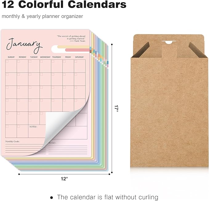 Ospelelf Undated Dry Erase Wall Calendar 12 Month, 12" x 17" Laminated Calendar Monthly Office Calendar 2025, 12 Sheets