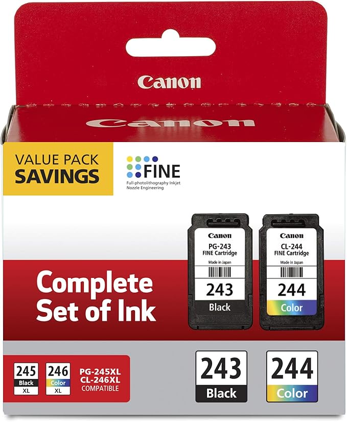 Canon PG-243/ CL-244 Ink Multi Pack, Compatible to TR4520, MX492, MG2520, MG2922, TS302 and TS202 & CL-246 XL Color Ink Cartridge Compatible to Printer iP2820, MG2420, MG2924, MG2920, MX492