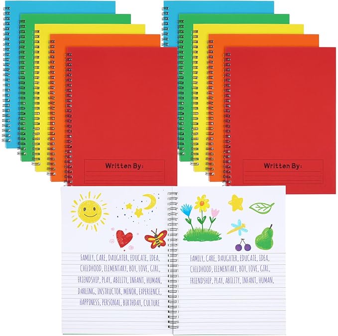 Henoyso 20 Pcs 100/50 Sheets Primary Composition Notebook K-2 Bulk Spiral Primary Journal Drawing Handwriting Practice for Kids Kindergarten 1st 2nd Back to School Supplies (Bright Color,50 Sheets)