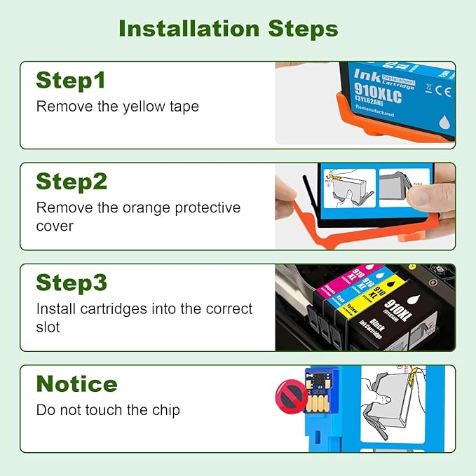 910XL Yellow Ink Cartridges Replacement for HP 910XL 910 XL Ink Cartridges Combo Pack for HP OfficeJet Pro 8010 8015 8018 8020 8022 8025 8028 8035 8030 Printer (910 Yellow 2-Pack)