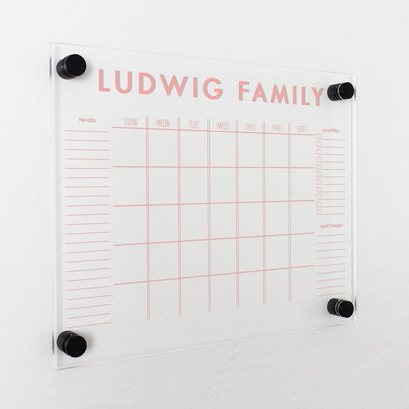 Personalized Clear Acrylic Calendar for Wall, Calendar Whiteboard for Wall, Dry Erase Wall Calendar, Wall Calendar Organizer System for Home (Block, Blush, 14"W x 11"H)
