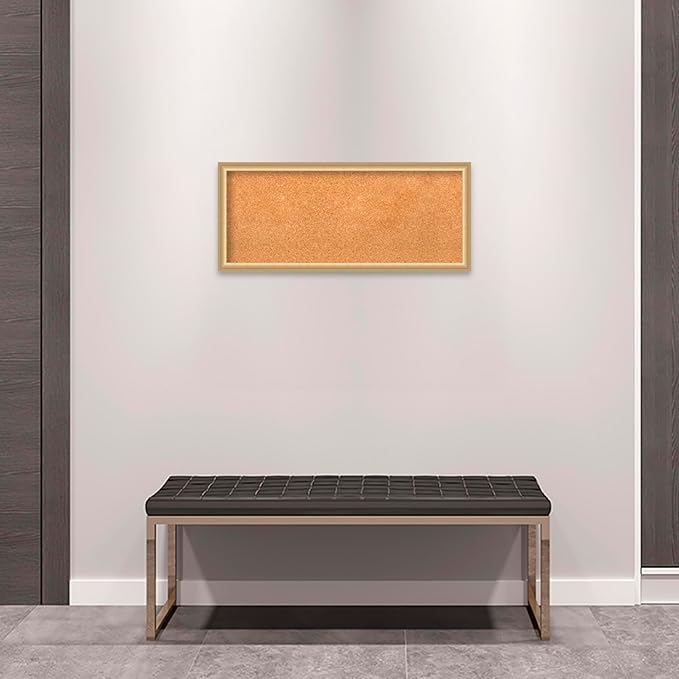 Amanti Art Natural Cork Board for Wall, 14x32 Vision Board with Gold Frame, Medium Corkboard Office Decor for Home Organization, Casual Corkboard Pinboard to display items for home organization