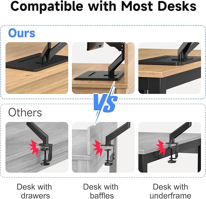 suptek Dual Monitor Mount Gas Spring Monitor Arm Desk Stand with Base,Free Standing Pneumatic Height Adjustable Monitor Stand for 17 to 32 inch,Holds up to 22 lbs,Black(ML8SP)