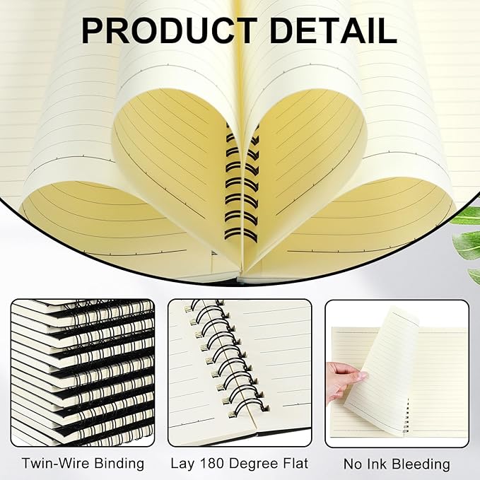 Yahenda Spiral Notebook Bulk A5 Journal Lined 8.3'' x 5.5'' Writing Composition Paper Small Notepad Subject Notebook for Students Office Business Back to School Supplies(Black,3 Pcs)