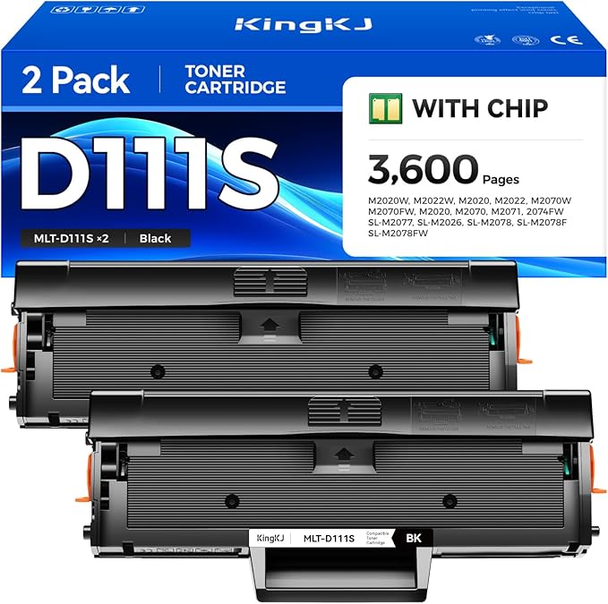 MLT-D111S Toner Cartridge Black 2-Pack High-Yield Replacement for Samsung MLT-D111S MLT-D111L D111S Compatible with Xpress M2020 M2022W M2070FW M2071 2074FW SL-M2077 2074FW SL-M2026 SL-M2078FW Printer