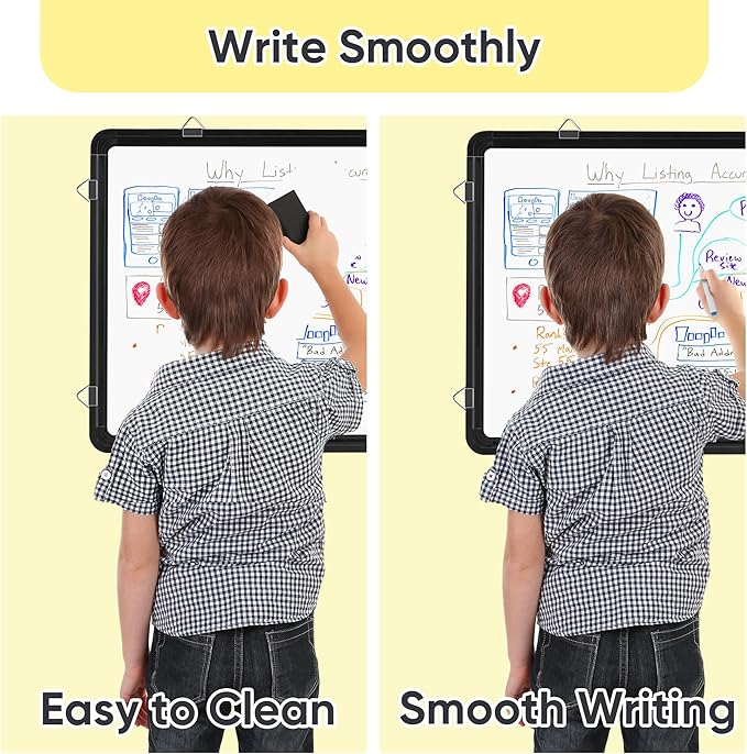 VUSIGN Monthly Dry Erase Calendar Whiteboard for Wall, 16" X 12" Double-Sided Board, Hanging Whiteboard Dry Erase for Office, Desk, Kitchen, Dorm, Black