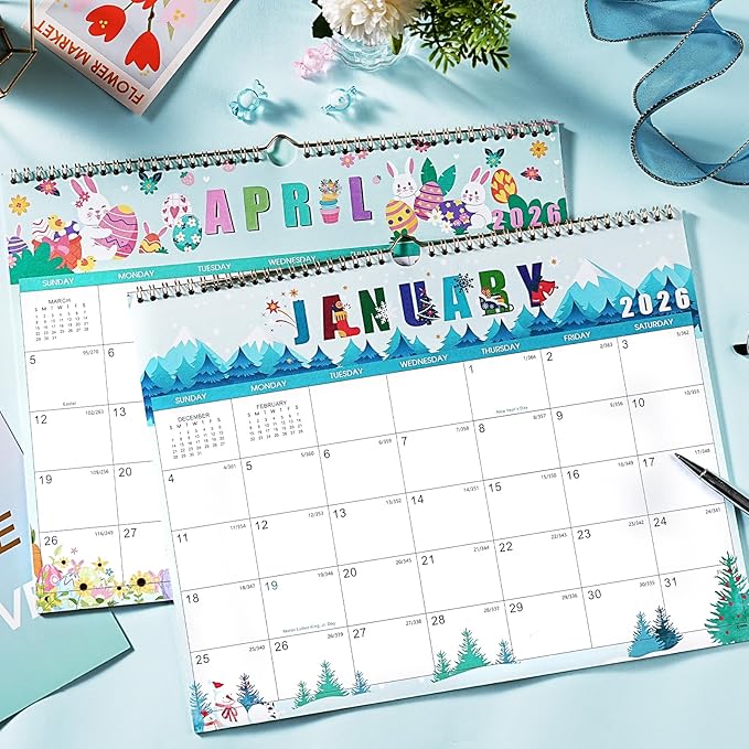 2026 Calendar - 2026 Wall Calendar, Jan. 2026 - Dec. 2026, 14.6'' x 11.4", 12 Months Hanging Monthly Calendar 2026, Holidays, Large Block, Twin-Wire Binding- 12 Different Themes