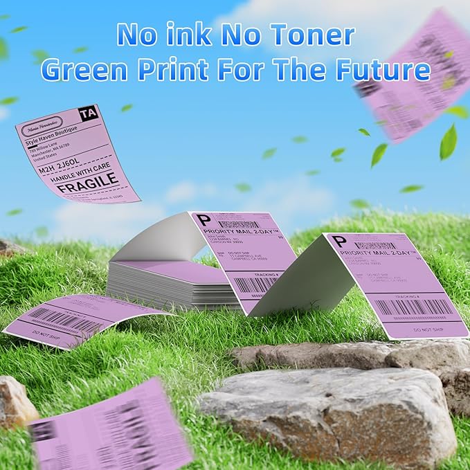 4x6 Thermal Labels, 1 Packs of 500 4x6 Fold Labels Purple - Compatible with JADENS, ASprink, Phomemo, Rollo, Zebra, Omezizy and Other Thermal Printers