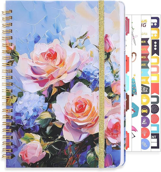 Lined Spiral Notebook, 140 Pages College Ruled Journal for Women A5 Journaling Notebooks for Work & Note Taking Perfect for Men Women Office Home School, 5.9" x 8.3"-Pink Flower