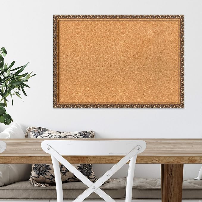 Amanti Art Natural Cork Board for Wall, 20x28 Vision Board with Bronze Frame, Medium Corkboard Office Decor for Home Organization, Traditional Corkboard Pinboard to Display Items for Home
